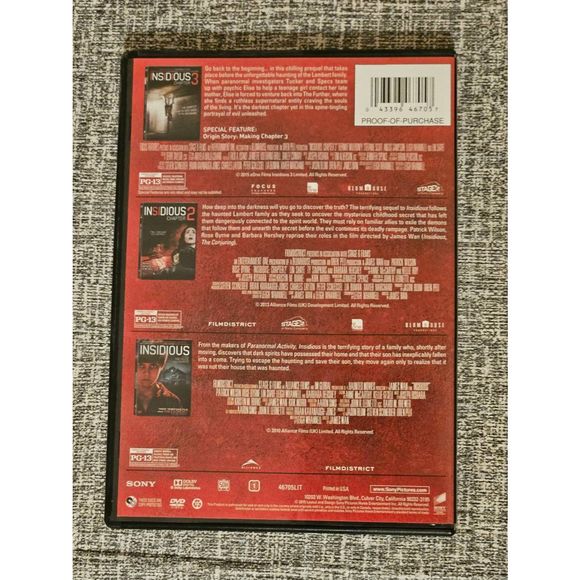 Insidious 1 2 3 Chapter Trilogy DVD 2015 2 Disc Box Set Horror Movie Collection - Picture 2 of 3